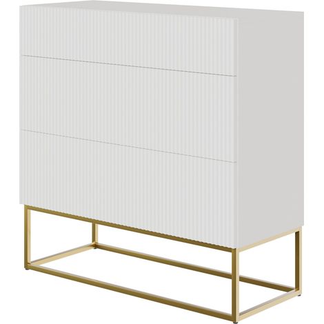 Selsey VELDIO - Kommode mit 3 Schubladen, Weiß mit goldenem Metallgestell, 90 cm breit (1/5)