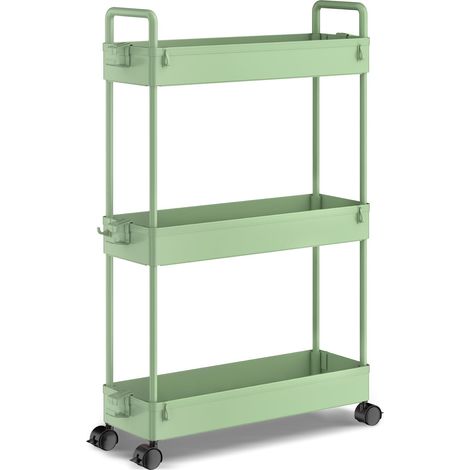 Chariot de rangement à 3 niveaux à glissière - Chariot utilitaire mince mobile à roulettes - Organisateur de rangement à étagères pour cuisine, salle de bain, buanderie, chambre à coucher (1/5)