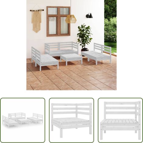 Gartenlounge -  7-tlg. Garten-Lounge-Set Weiß Massivholz Kiefer (1/5)
