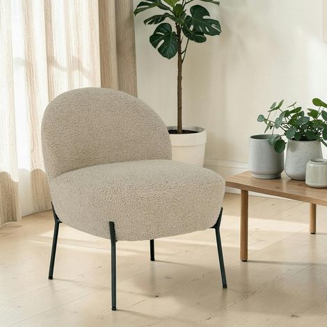 Fauteuil de salon en bouclette gris brun design organique BERLIN (1/5)