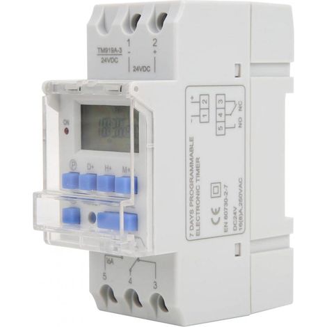Minuterie Numérique Programmable 7 Jours avec Affichage LCD TM919A-3 24V DC 16A Interrupteur Horaire avec Programmation Journalière Montage sur Rail DIN
