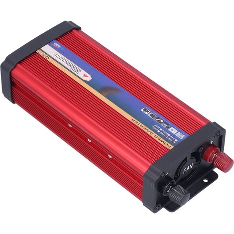 Convertisseur 12V-110V 1000W, onduleur voiture onde sinusoïdale modifiée, 2 ports USB charge rapide, alliage aluminium rouge, puissance 1000 watts, adaptateur véhicule. (1/5)