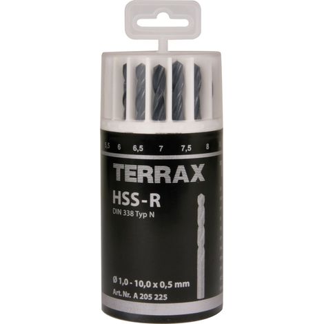 Coffret de 19 forets laminés HSS TERAX DIN 338 type N