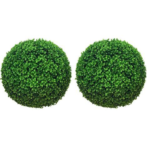 Lot de 2 boules de buis artificielles de 40 cm décoration pour intérieur ou extérieur vert (1/5)