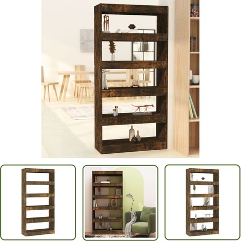The Living Store Bibliothèque/Séparateur de pièce Chêne fumé Bois d'ingénierie - Bibliothèque - Meuble Rangement - Étagère - Séparateur Pièce - Bibliothèque Design (1/5)