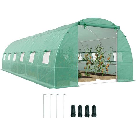 Serre jardin tunnel 8x3x2 m porte enroulable dôme 12 fenêtres couverture PE structure acier verte