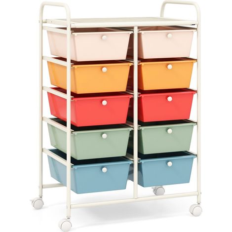 10 Drawers Storage Trolley Mobile Rolling Utility Cart Home Office Organizer (1/5)