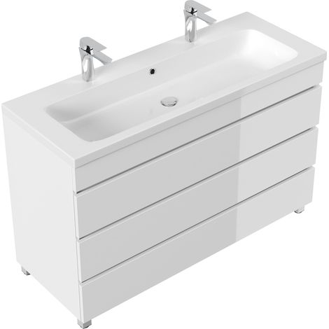 Stand Doppel Badmöbel Via 120 weiss hochglanz mit 3 grifflosen Schubladen (1/5)