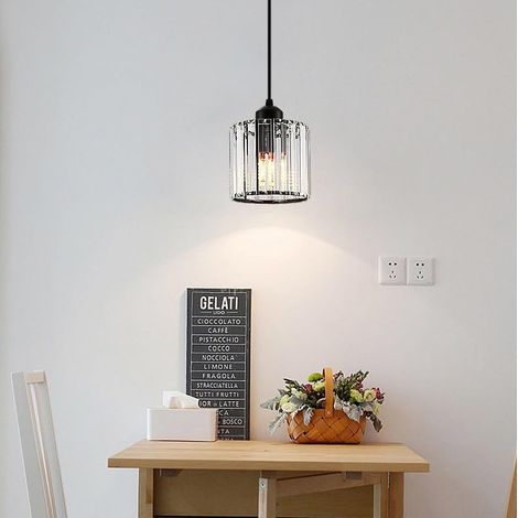 NICOLA Modern minimalist crystal chandelier for dining room, recessed ambient lighting, single head, black, bulb not included, 220V, E27