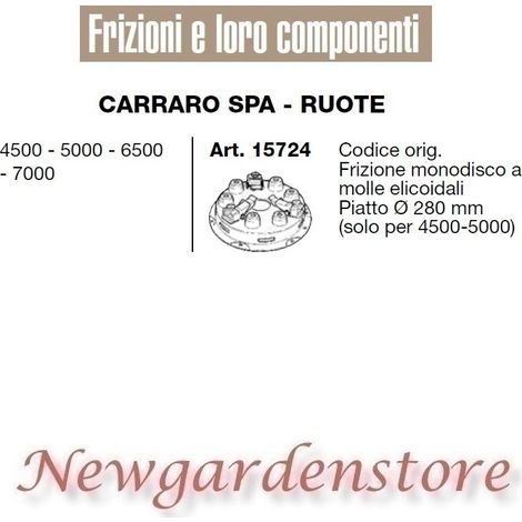 Embrague monoplato 15724 compatible tractor CARRARO 4500 5000 plano 280mm