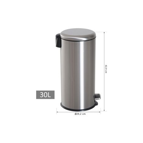 Poubelle à pédale 30L en acier inoxydable, poubelle à pédale avec seau intérieur, couvercle basculant, hygiénique et argentée pour cuisine et salle de bains (1/5)