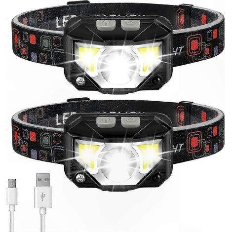Wiederaufladbare LED-Stirnlampe, 1100 Lumen, Bewegungssensor, 8 Modi, rotes und weißes Licht, wasserdicht, 2er-Pack für Camping und Outdoor-Aktivitäten (1/5)