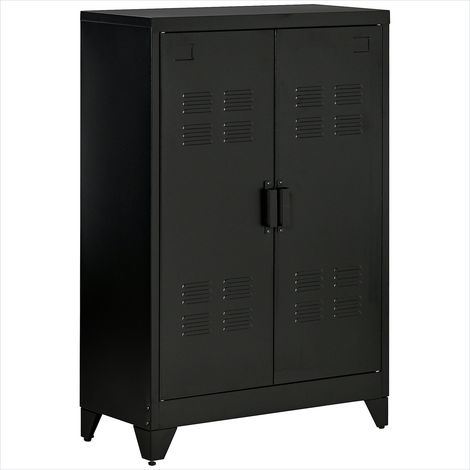 Meuble de rangement de bureau métal noir 2 étagères design (1/5)
