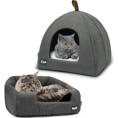 Niche pour Chat en Polaire, Maison Pliable pour Animaux, Douillette et Confortable pour Chiot, Chat, Lapin (Gris, S)