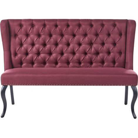 Sofá de cocina 2 plazas con respaldo alto tela de poliéster patas cabriolé negras rojo oscuro Torsby