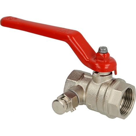 Robinet à bille laiton 1’’ FF/FF PN25 avec purgeur et levier en acier rouge