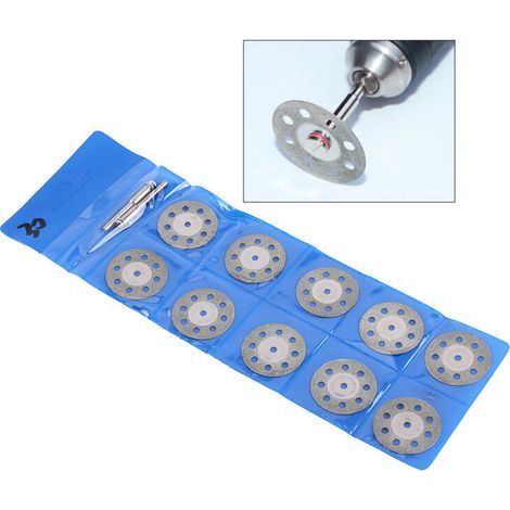 10 Pièces 30mm 8 Trous Outil Rotatif 30mm Rotatif Mini Diamant Lames de Scie Circulaire Disques de Roue de Coupe + 2 Mandrin Kit de Disque de Coupe (1/4)