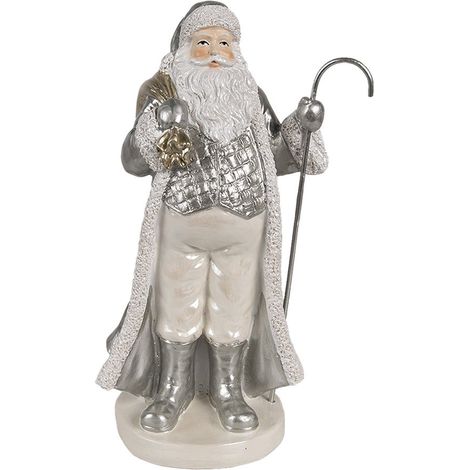 Figurine Père Noël Décoration de Noël Traditionnelle en Plastique Blanc et Argenté 20 cm - PANGIVO
