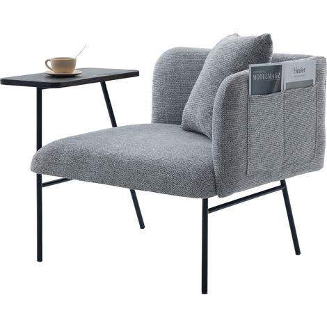 ELVMI Sillón de Salón con Mesa Auxiliar, Bolsillos Laterales y Respaldo Curvado de Chenilla Gris (1/5)