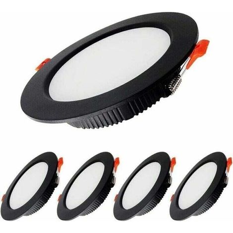 Lot de 5 Spots LED Encastrables Noir 7W Dimmlables - 700LM - IP44 Blanc Froid 6000K - Découpe 80-90mm - pour Salle de Bain, Cuisine, Salon, Couloir [Classe Énergétique E]