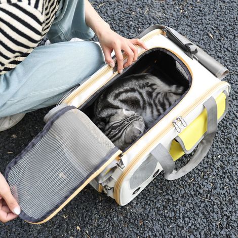 Borsa per il trasporto di gatti, pieghevole, in tessuto Oxford, traspirante, per cani e gatti (giallo) (1/4)