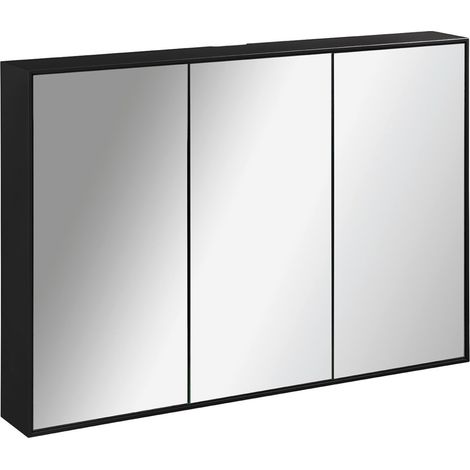 LANZET LED Spiegelschrank W1 / Spiegelschrank-Einbau mit umlaufender LED-Beleuchtung / Maße (B x H x T): ca. 101,8 x 70,2 x 14 cm / Möbel fürs Bad und WC / Badschrank mit 3 Türen / Korpus: Schwarz"-"7 (1/3)