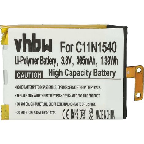 vhbw Batterie remplacement pour Asus 0B200-01630100, C11N1540 pour smartwatch montre connectée bracelet fitness (365mAh, 3,8V, Li-polymère) + outils