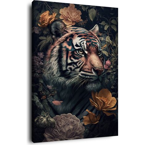 Tableau sur toile tigre dans la jungle 30x45 cm - Impression sur Toile Murale Décorative - Image imprimée en HD sur Toile - Toile sur Châssis en Bois FSC - Fabriqué en France (1/5)