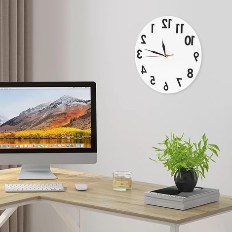 30cm Reverse Wall Clock, Frameless Acrylic Backwards Running Clock, Modern Round Decorative Timepiece with Metal Hands, For Living Room, Bedroom & Office (1/5)