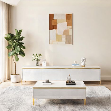 Ensemble TV et table basse blanc brillant laqué avec finitions (1/5)
