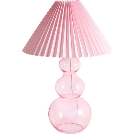 Table Lamp Pink Glass Base Bell Fabric Shades Indoor Bedroom Living Room Modern Style SENGWA (1/5)