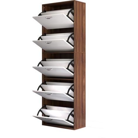 Scarpiera Salvaspazio in Legno con 5 Scomparti per 30 Paia 60x28x189 cm (1/5)