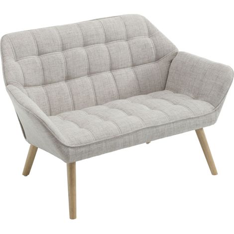 2 Seater Sofa in Linen Upholstered Modern Couch Comfortable Loveseat Sofa with Wood Legs for Bedroom Living Room, Beige, Wahson
