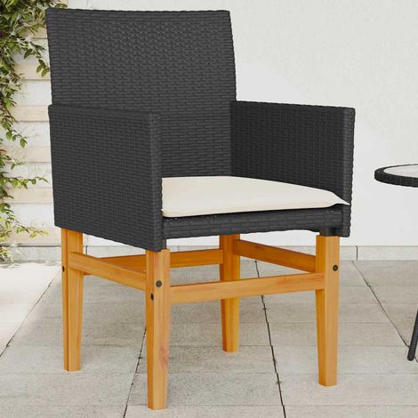 Teenpull – Gartenstühle mit Kissen 2 Stk. Schwarz Poly Rattan Massivholz (1/5)