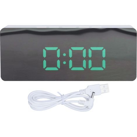 Réveil miroir LED avec fonction snooze, horloge numérique pour chambre, coque blanche (1/4)