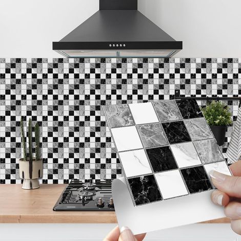 Style Mosaïque Stickers Salle de Bain, 20 Pièces Adhésive Décorative à Carreaux 10x10cm Imperméable en PVC Vintage Autocollants en Tuile Stickers pour Cuisine Decoration (1/5)