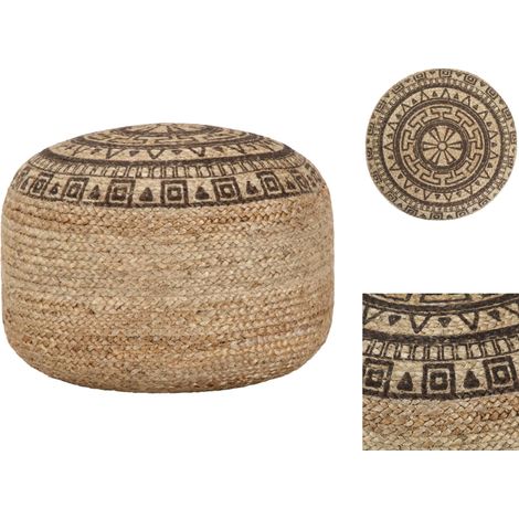 Polsterhocker - Living Handgefertigter Sitzpuff Braun 45 x 30 cm Jute (1/3)