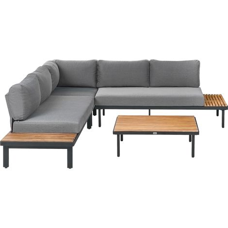 Garten Ecksofa mit Tisch 5-Sitzer FIVIZZANO Akazienholz Dunkelgrau (1/5)