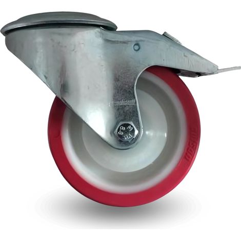 Rueda giratoria, juego de ruedas, freno, 100 mm, 150 kg, bppu, 1005, ROJO, poliuretano (1/5)