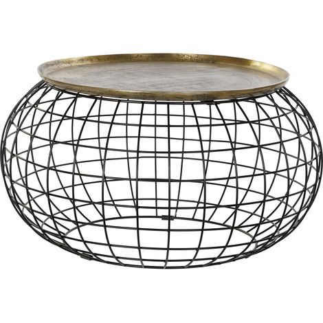 Table d'appoint ronde en aluminium coloris doré / noir - diamètre 80 x hauteur 44 cm -PEGANE- (1/4)