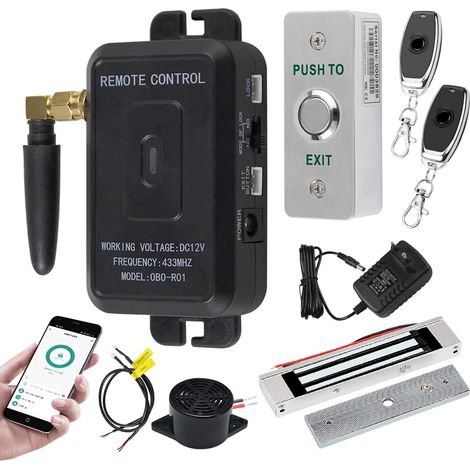 WiFi APP Système de Contrôle d'accès Kit Télécommande sans Fil Déverrouiller l'ouvre Porte + 180KG / 350lbs Serrure électromagnétique + Bouton de Sortie (1/5)