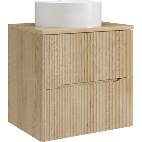 Mobile bagno sospeso scanalato con lavabo da appoggio rotondo Naturale chiaro 60 cm - ORISO (1/5)