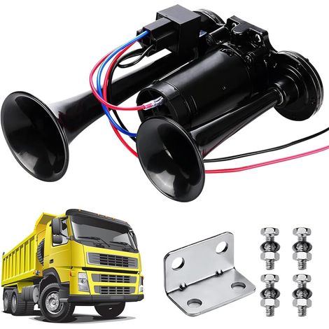Klaxon Camion 12V 150 DB, Klaxon à Air Double Tube, Double Tube Air Horn Kit Trompette Avec Compresseur pour Tous Les Véhicules 12V, Camions, Trains, Bateaux, Voitures, Camionnettes (1/5)