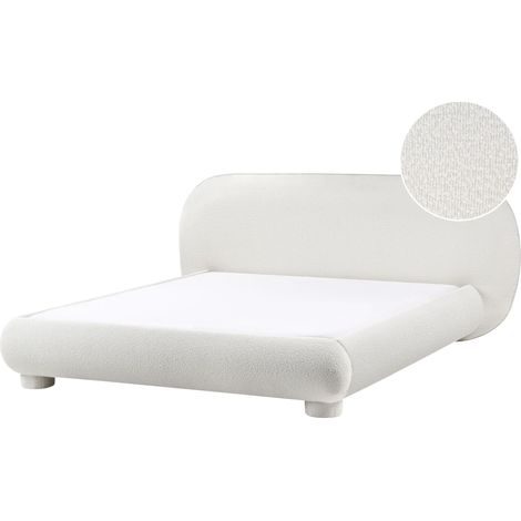 Lit Minimaliste en Bouclé 160 x 200 cm Rembourré Blanc Cassé Bayel