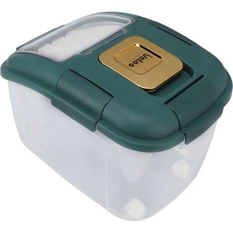 Boîte de conservation du riz avec couvercle transparent, anti-insectes, grande capacité, parfaitement hermétique, pour la conservation des aliments à domicile, verte, 5 kg (1/5)