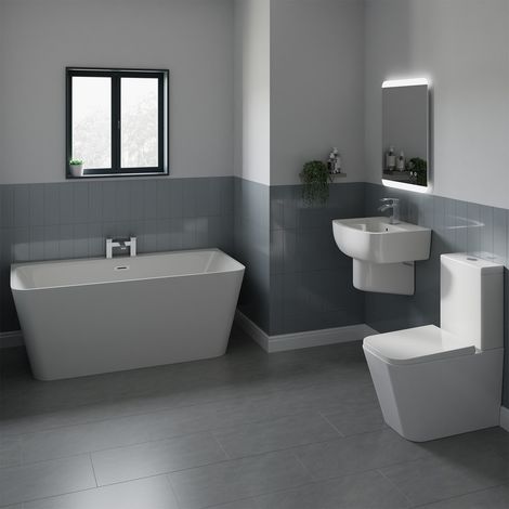 Knox White 530mm Basin and 1500mm Double Ended Back to Wall Freestanding Bathroom Suite (1/4)