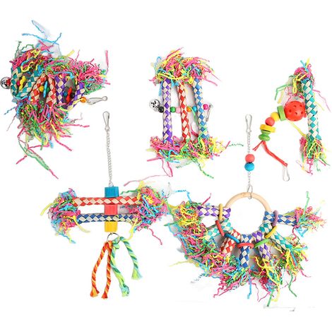 Jouets de déchiquetage d'oiseaux, 5 pièces, jouet de recherche de nourriture coloré et sûr avec crochet pour perroquets et perruches (1/5)