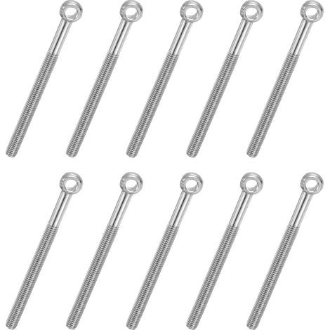 10 pernos de ojo M6x70 mm, argollas de elevación para columpios de hombro, tornillo de acero inoxidable 304, rosca métrica con orificio deslizante de media ranura, color plata.