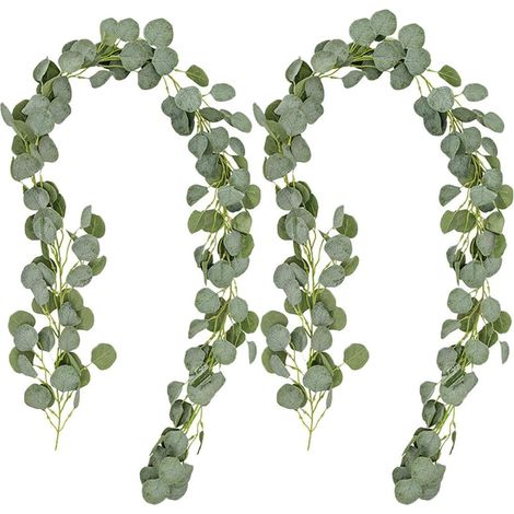 Lot de 2 Guirlandes d'Eucalyptus Artificielles Vertes, 2 mètres - Décoration Murale et de Table, Fausses Feuilles pour Événements (1/5)