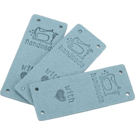 Étiquette en cuir PU de 100 pièces, colorée, faite à la main, douce, accessoire DIY à quatre trous pour portefeuilles et chapeaux (bleu). (1/5)
